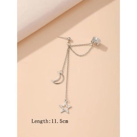 CRESCENT MOON STAR EARRING CHAIN CUFF - Picture 3 of 3